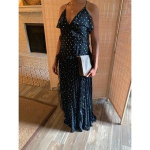 TOPSHOP Lace Metallic Thread Pleated Maxi Dress